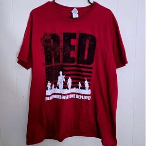 RED Remember Everyone Deployed Military Soldier Graphic T Shirt XL For Heroes